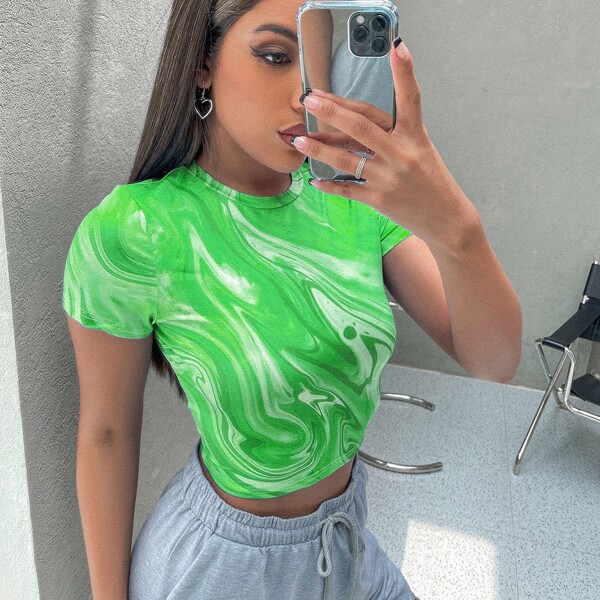 

Splash Print Tank Crop Tee, Green