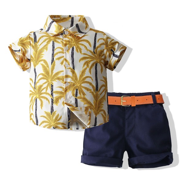 

Toddler Boys Tropical Print Shirt With Belted Shorts, Multicolor