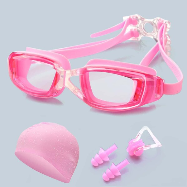 

4pcs Swimming Goggles With Swimming Cap Set, Pink