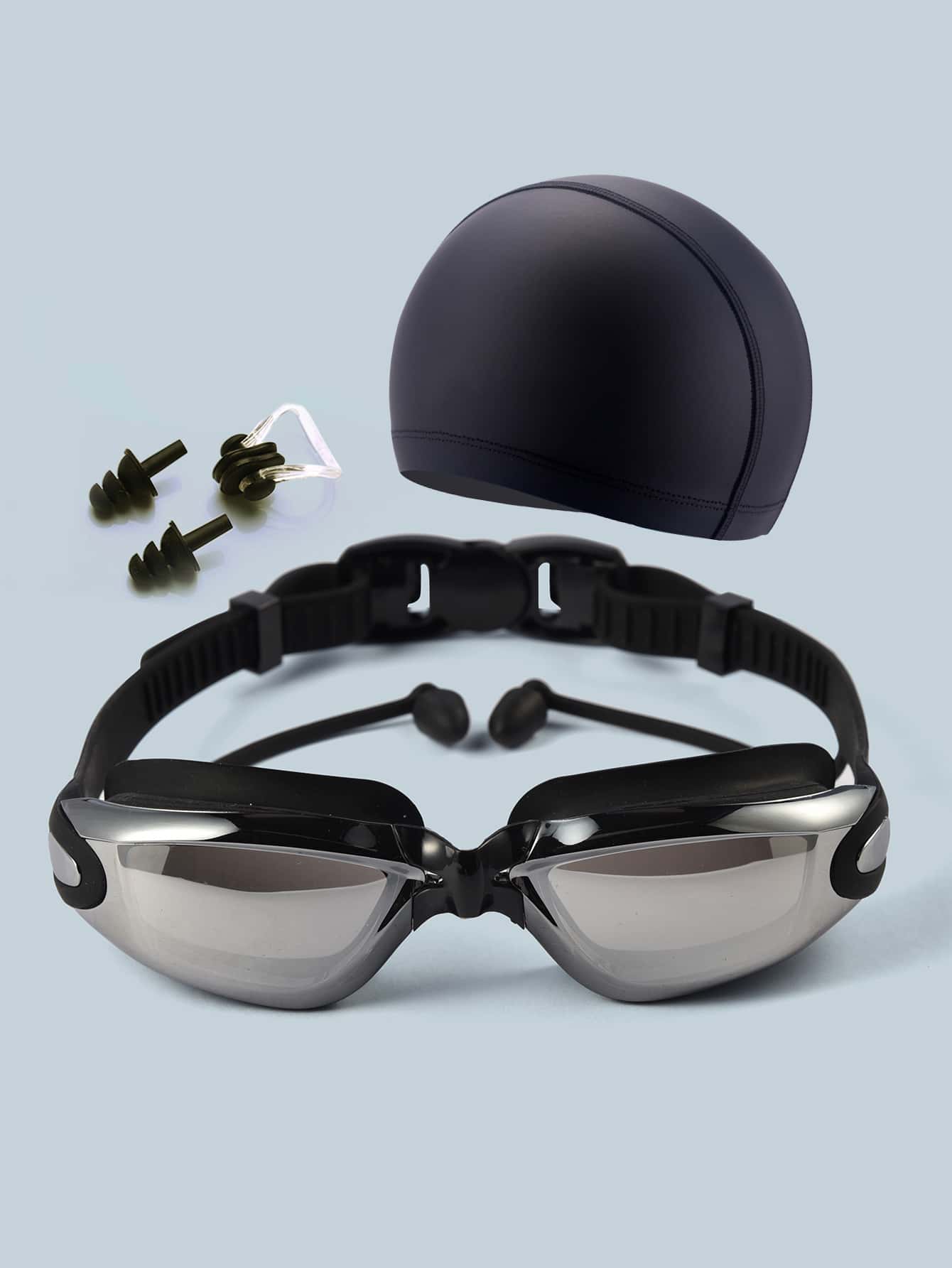 4pcs Swimming Goggles With Swimming Cap Set - Black - View 1