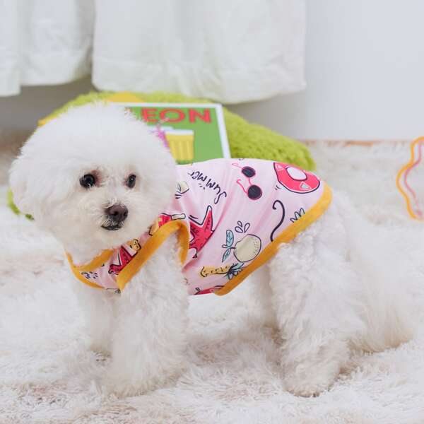 

Cartoon Graphic Pet Tank Top, Pink
