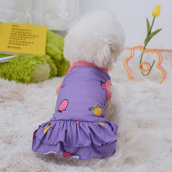 

Strawberry Print Pet Dress, Purple