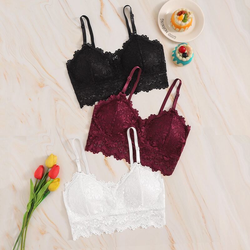 

3pack Floral Lace Bra Set, Multicolor