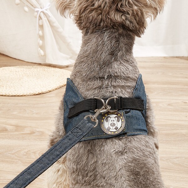 

1pc Cartoon Graphic Pet Harness & 1pc Leash, Navy blue