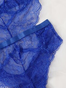Scallop Trim Lace Teddy Bodysuit - Blue - View 5