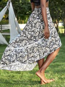 Paisley Print High Low Skirt - Multicolor - View 2