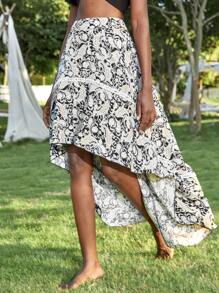 Paisley Print High Low Skirt - Multicolor - View 3