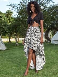 Paisley Print High Low Skirt - Multicolor - View 4