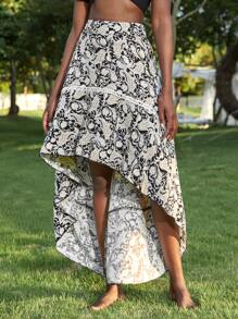 Paisley Print High Low Skirt - Multicolor - View 5