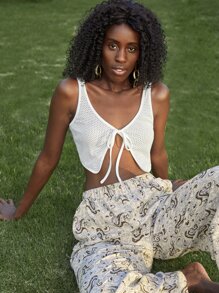 SHEIN Unity Knot Front Tank Top - White - View 1