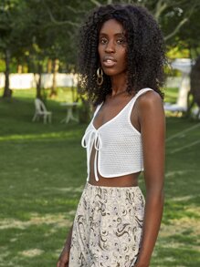 SHEIN Unity Knot Front Tank Top - White - View 3