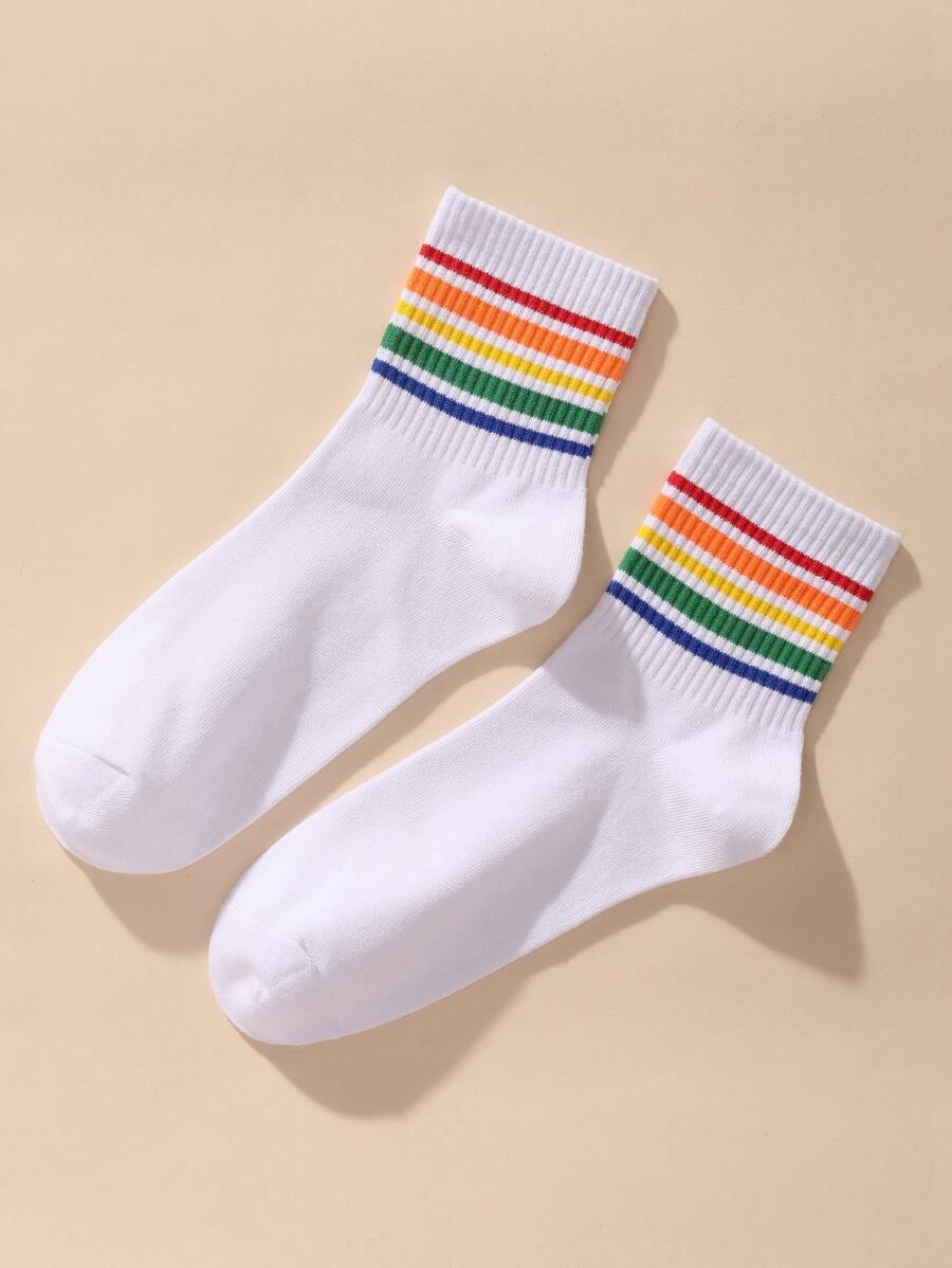 Rainbow Striped Crew Socks - Multicolor - View 1