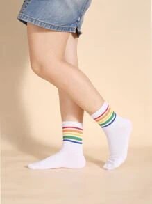Rainbow Striped Crew Socks - Multicolor - View 2