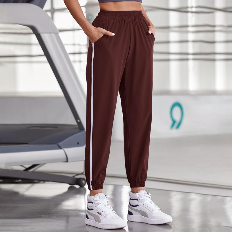 

Slant Pocket Contrast Tape Side Sports Pants, Redwood