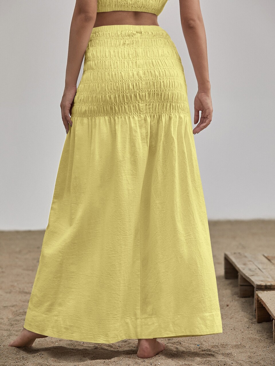 Shirred Waist Solid Skirt