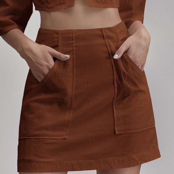 

Slant Pocket Zip Back Skirt, Brown