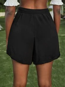 SHEIN Unity 環束腰帶闊腿短褲 - 黑色 - 查看 2