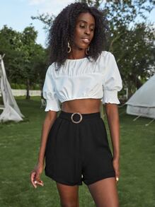 SHEIN Unity 環束腰帶闊腿短褲 - 黑色 - 查看 4