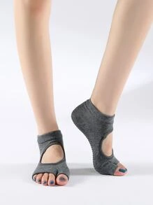 1 Par De Calcetines Deportivos Antideslizantes Con Separador De Dedos Para Yoga, Calcetines De Pilates Con Estilo De Punta Y Talón, Ideales Para Pisos De Interior - Gris Oscuro - Ver 3