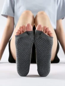 1 Par De Calcetines Deportivos Antideslizantes Con Separador De Dedos Para Yoga, Calcetines De Pilates Con Estilo De Punta Y Talón, Ideales Para Pisos De Interior - Gris Oscuro - Ver 4
