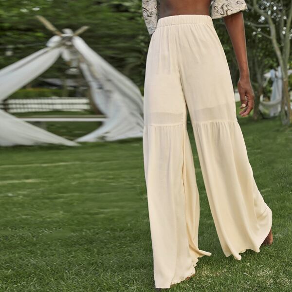 

Solid Wide Leg Pants, Apricot