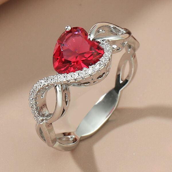 

Heart Rhinestone Decor Ring, Hot pink