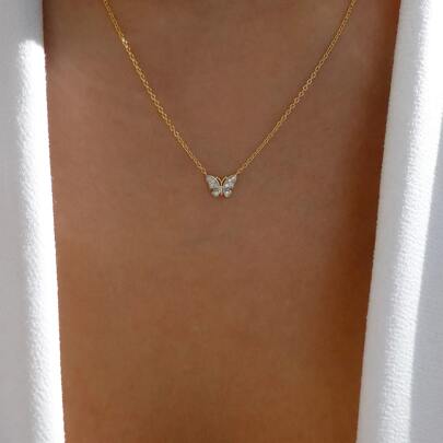Rhinestone ประดับสร้อยคอผีเสื้อเสน่ห์
