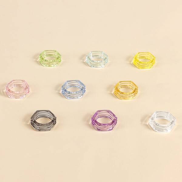 

9pcs Girls Geometric Design Ring, Multicolor