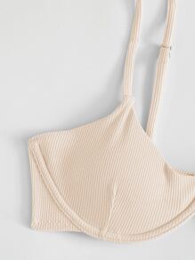 Rib Underwire Bikini Set For Summer Beach Vacation - Apricot - View 5