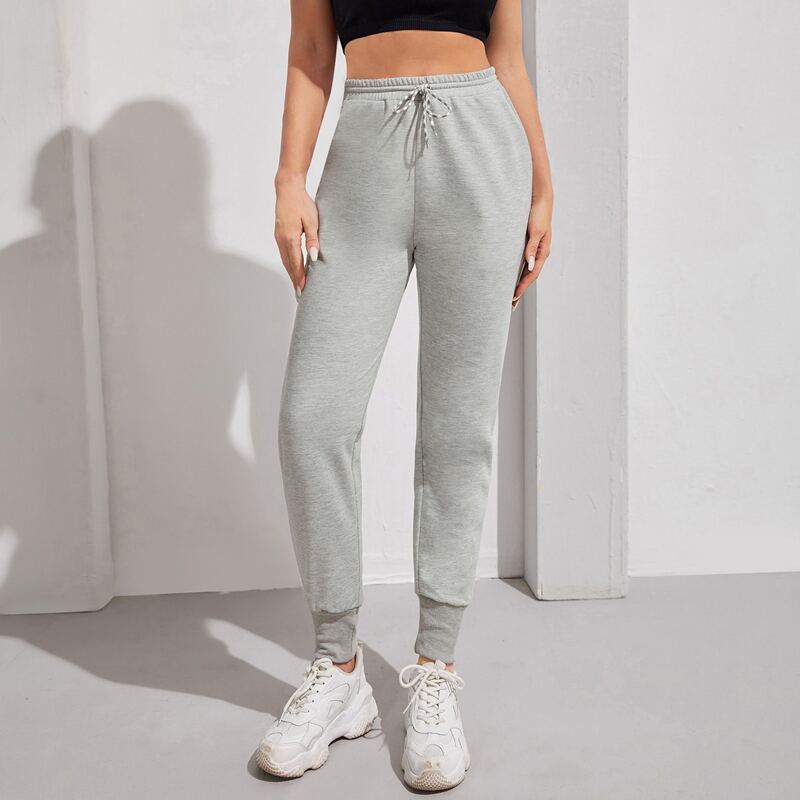 

Drawstring Waist Slant Pocket Sports Pants, Light grey