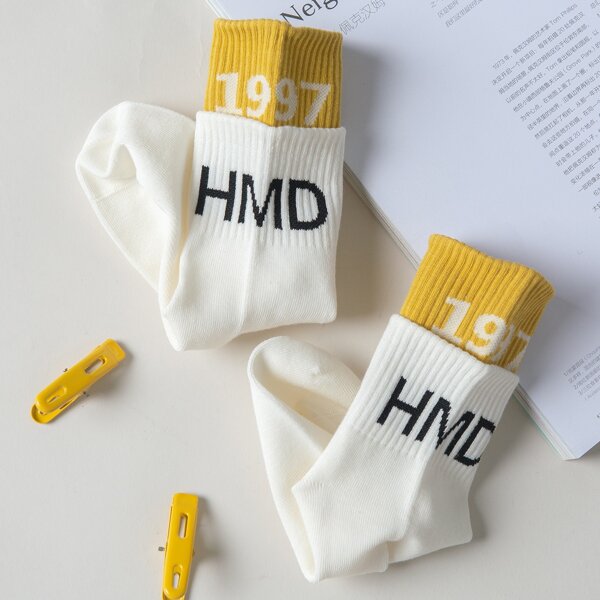 

Letter Graphic Crew Socks, Yellow