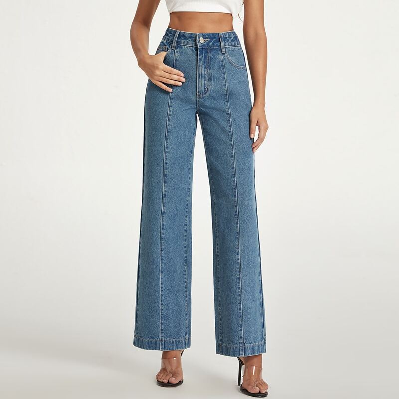 

High Waist Wide Leg Jeans, Dark wash