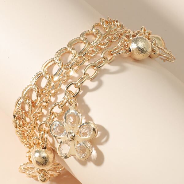 

Flower Charm Layered Bracelet, Gold