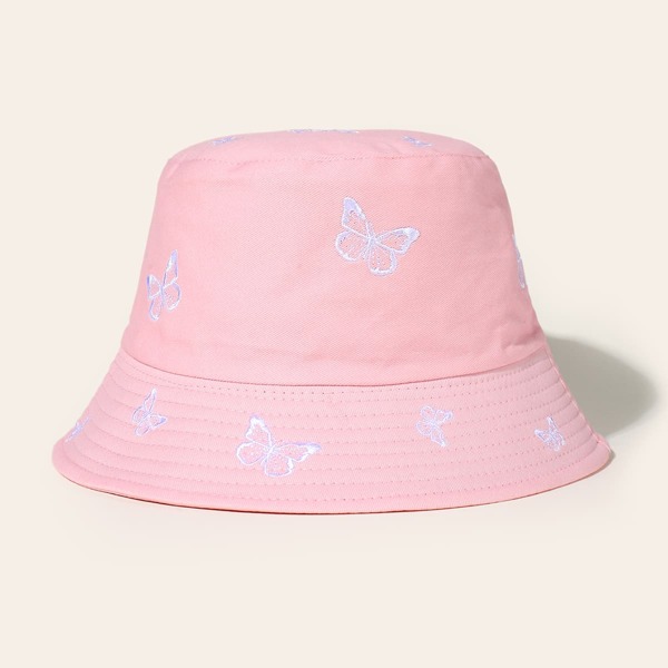 

Butterfly Embroidered Bucket Hat, Pink