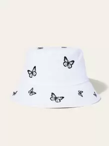 Fashionable Embroidered Butterfly Bucket Hat Casual - White - View 1