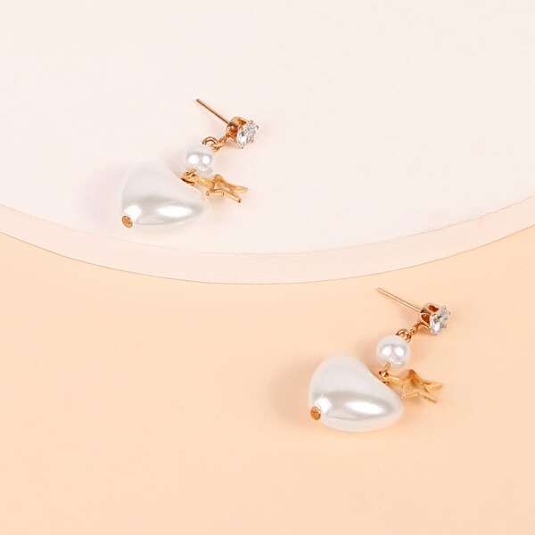 

Heart Faux Pearl Charm Drop Earrings, White