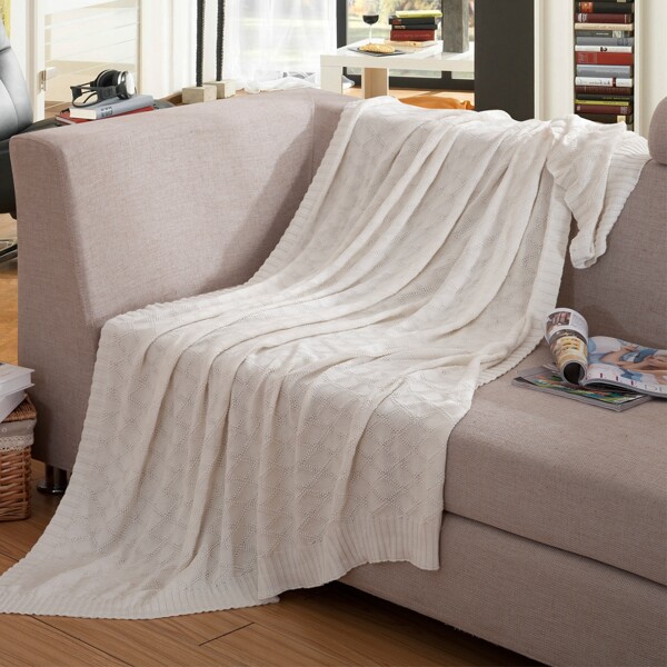 

Solid Color Knitted Throw, White