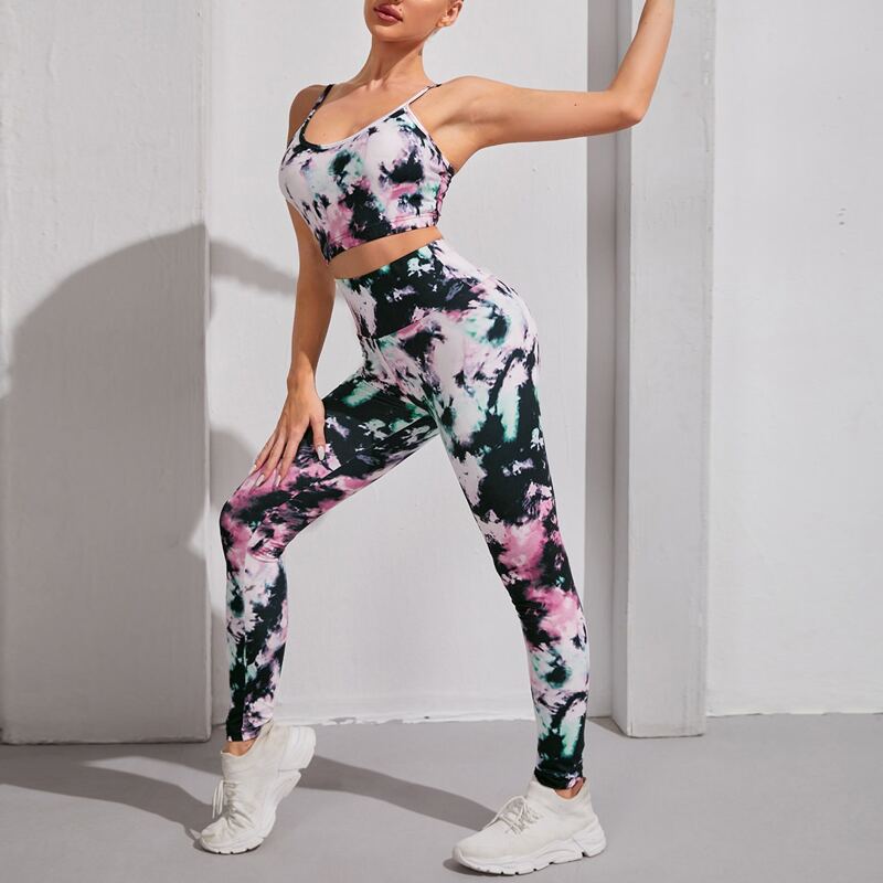 

Breathable Tie Dye Sports Bra & Leggings Set, Multicolor