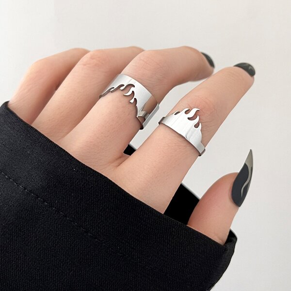 

2pcs Flame Design Ring, Silver