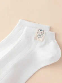 8pairs Cartoon Graphic Kitten White Ankle Socks - White - View 6