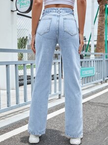 SHEIN EZwear Split Hem Jeans - Light Wash - View 2