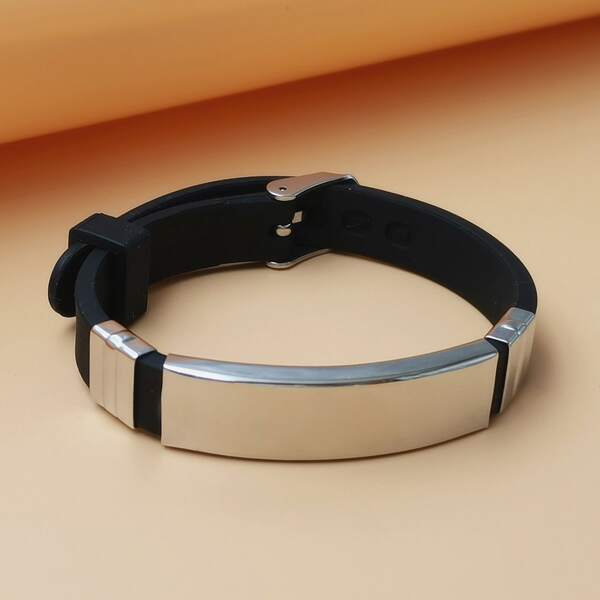 

Men Geometric Metal Decor Bracelet, Black