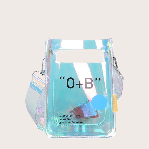

Kids Holographic Letter Graphic Satchel Bag, Multicolor