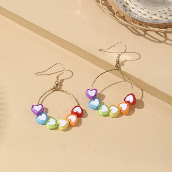 

Heart Decor Drop Earrings, Multicolor