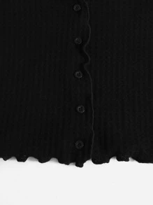 SHEIN EZwear Lettuce Trim Button Front Tee - Black - View 5