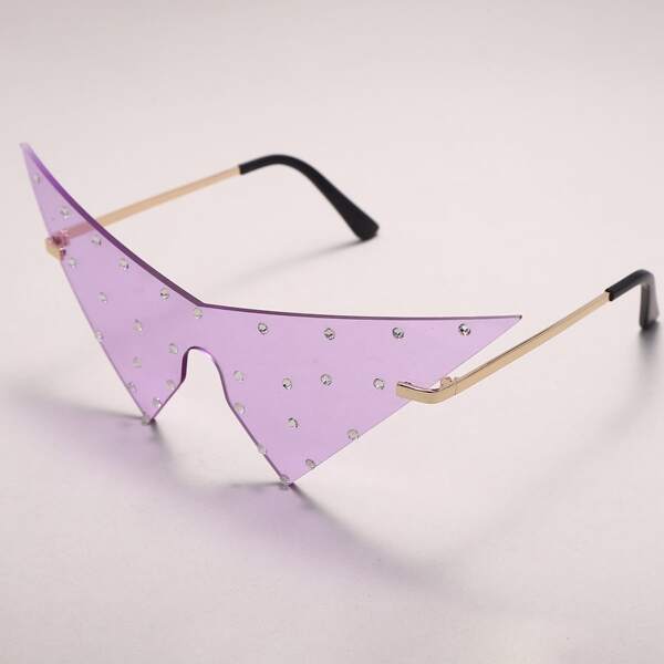 

Rhinestone Decor Structured Rimless Sunglasses, Purple