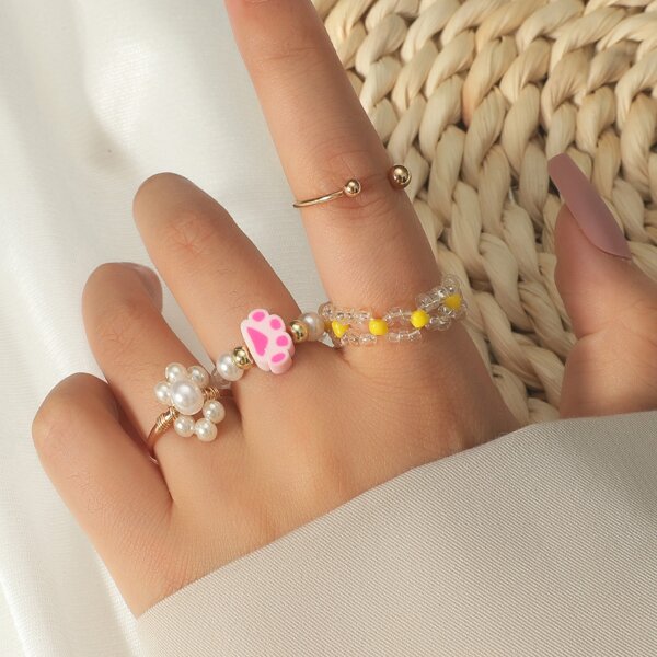 

4pcs Faux Pearl Decor Ring, Multicolor
