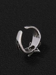 Men Star Decor Cuff Ring - Antique Silver - View 2