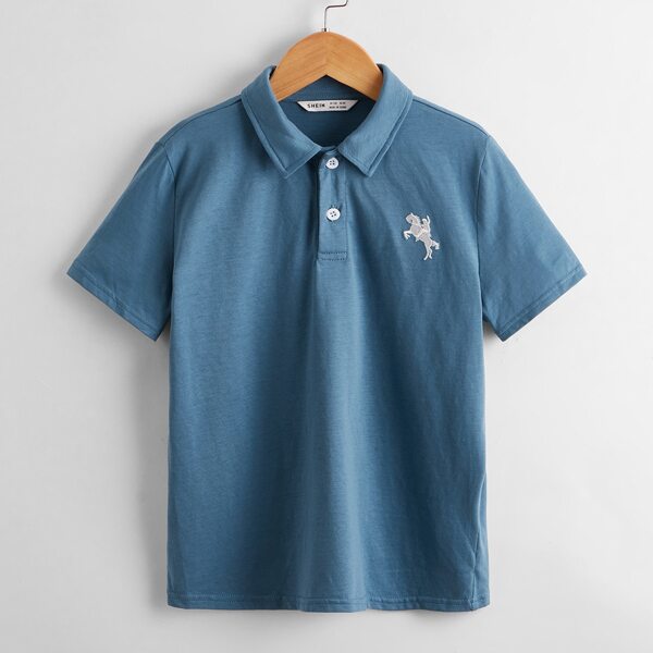 

Boys Figure & Horse Embroidery Polo Shirt, Dusty blue
