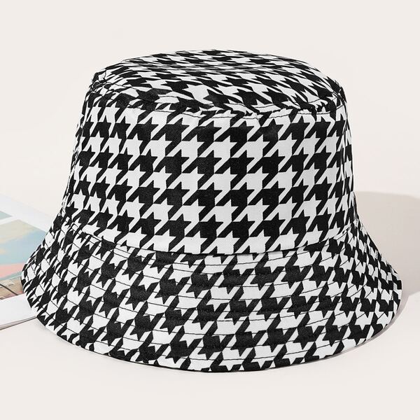 

Houndstooth Pattern Bucket Hat, Black and white